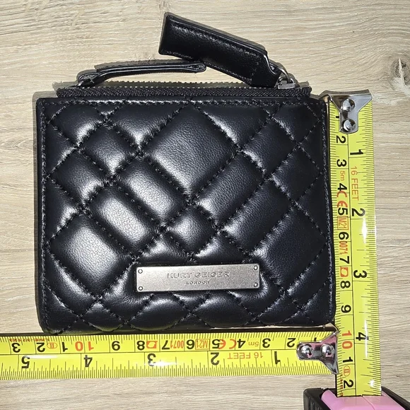 Kurt Geiger London Quilted Leather Wallet Black Zip Card Holder Kensington Style - Picture 8 of 11